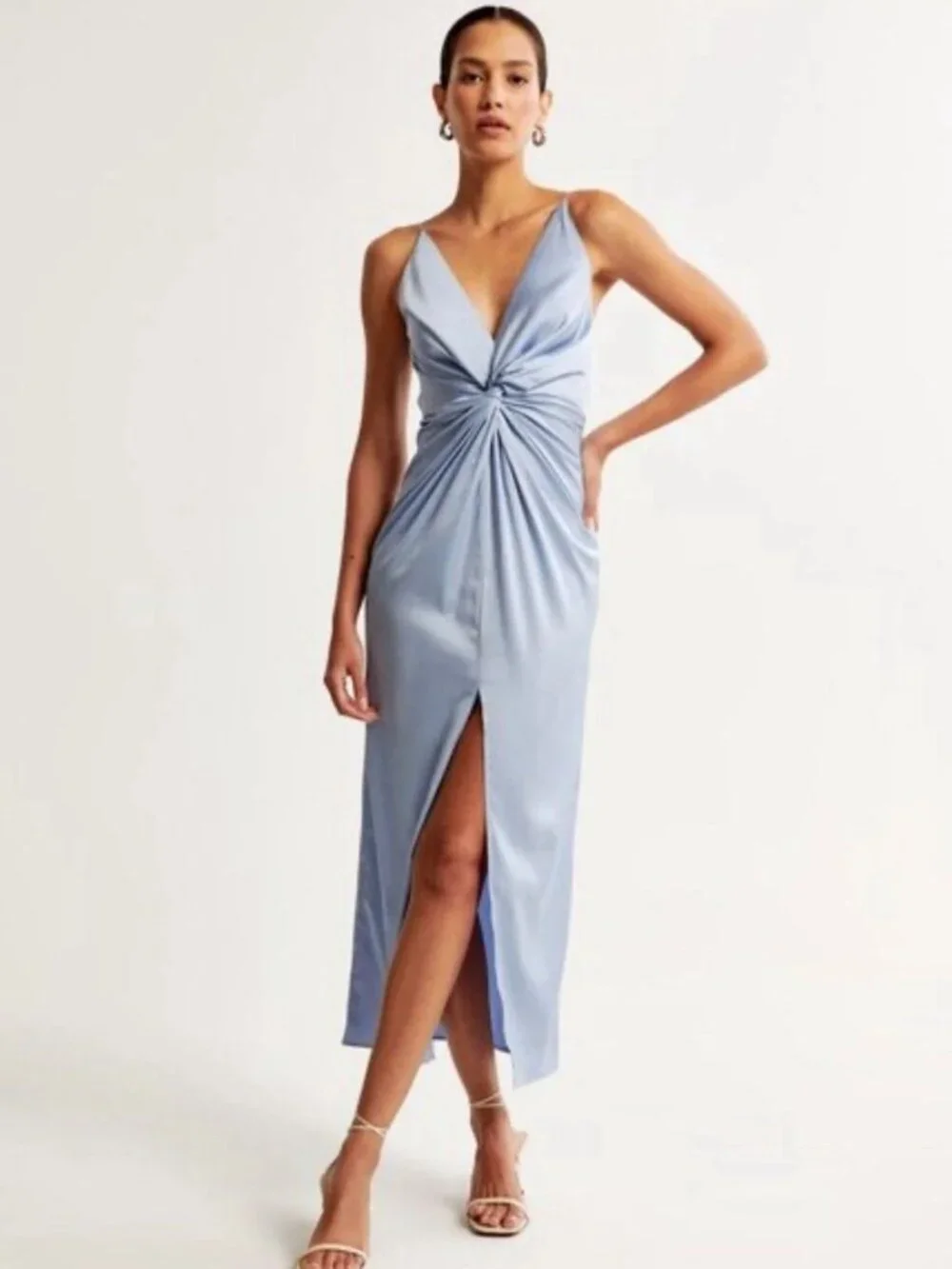 Abercrombie and Fitch Satin Blue Draped Twist-Front Maxi Dress XS 8515